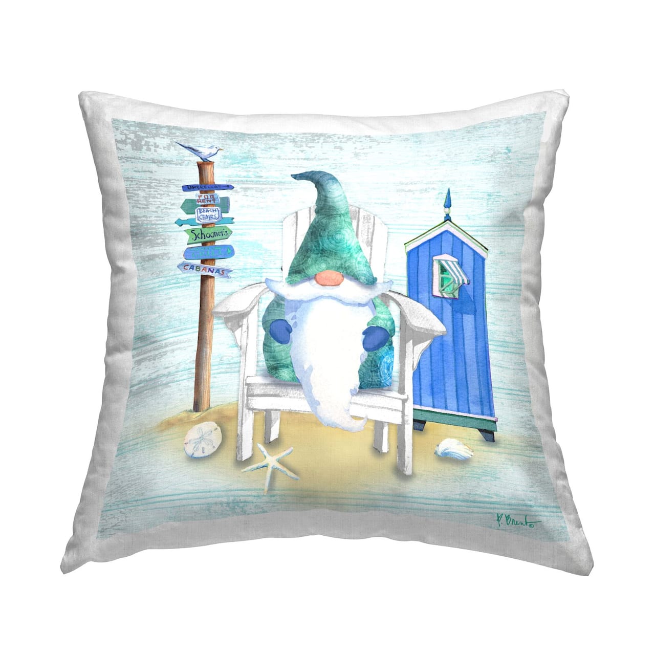Stupell Industries Nautical Gnome Happy Coastal Beach Scene Throw Pillow, 18" x 18"